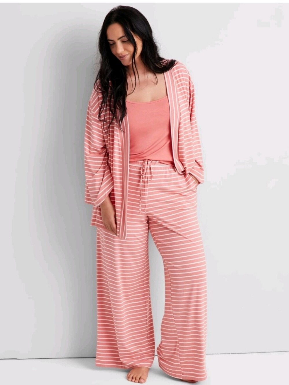 State Of Day Womens Fluid Knit Stripped 3 Pcs. Pj Set Loungwear Sz. M OEKO-TEX